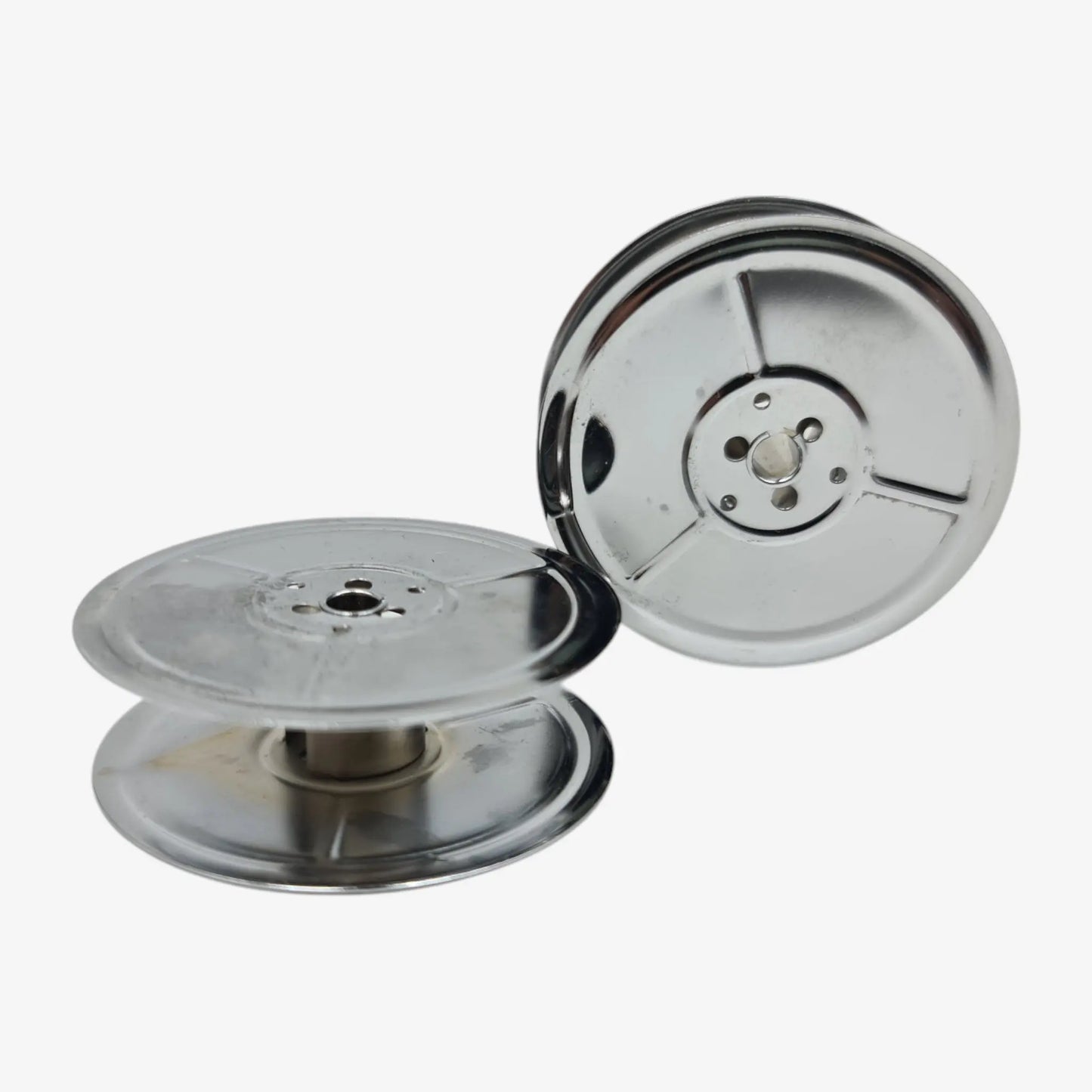 Chrome-Plated Silver Metal Ribbon Spools, German Typewriters, DIN 2103 El Granero Typewriter.Company