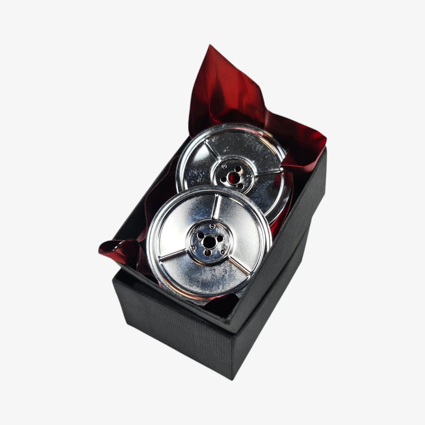 Chrome-Plated Silver Metal Ribbon Spools, German Typewriters, DIN 2103 El Granero Typewriter.Company
