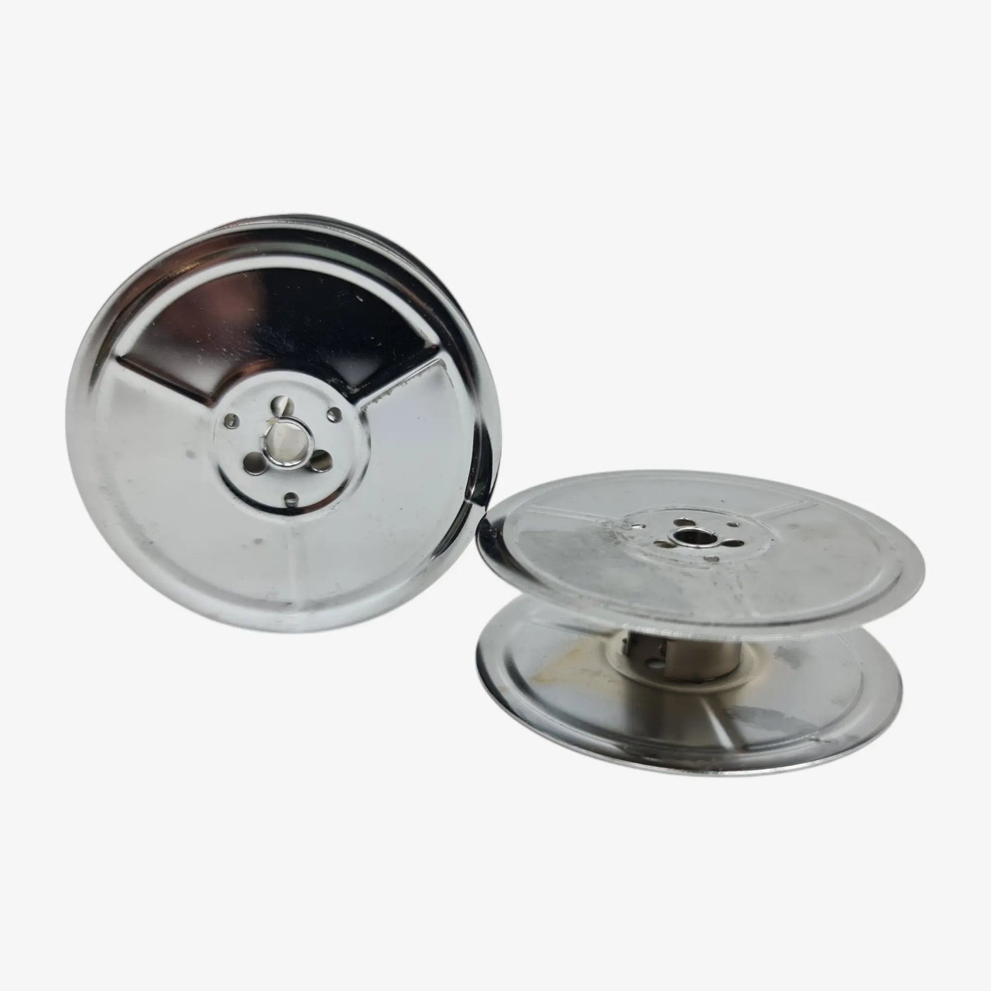 Chrome-Plated Silver Metal Ribbon Spools, German Typewriters, DIN 2103 El Granero Typewriter.Company