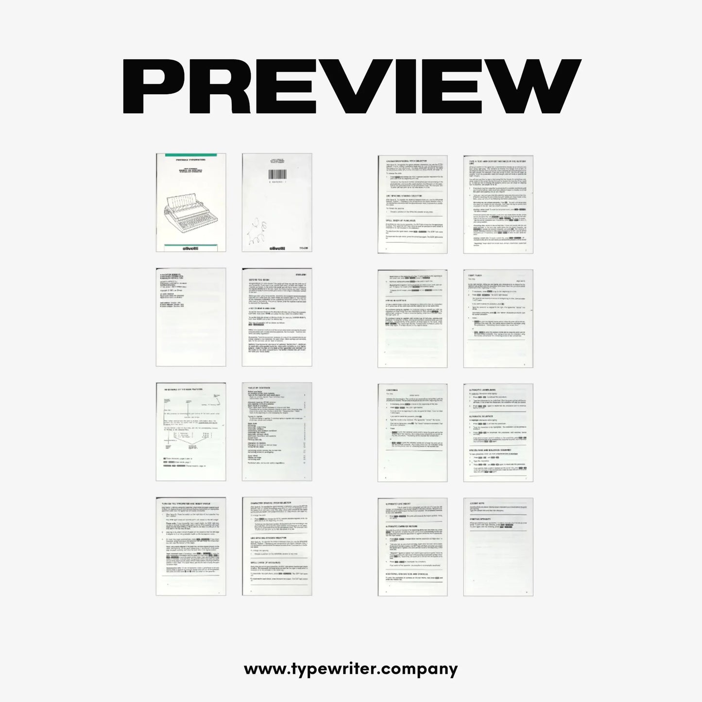 Instruction Manual for Vintage Typewriter Olivetti ET Personal, PDF in Various Languages - ElGranero Typewriter.Company