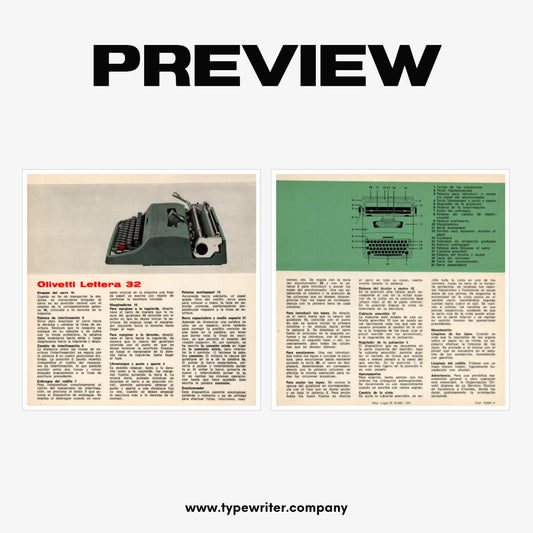 Instruction Manual for Vintage Typewriter Olivetti Lettera 32, PDF in Spanish - ElGranero Typewriter.Company