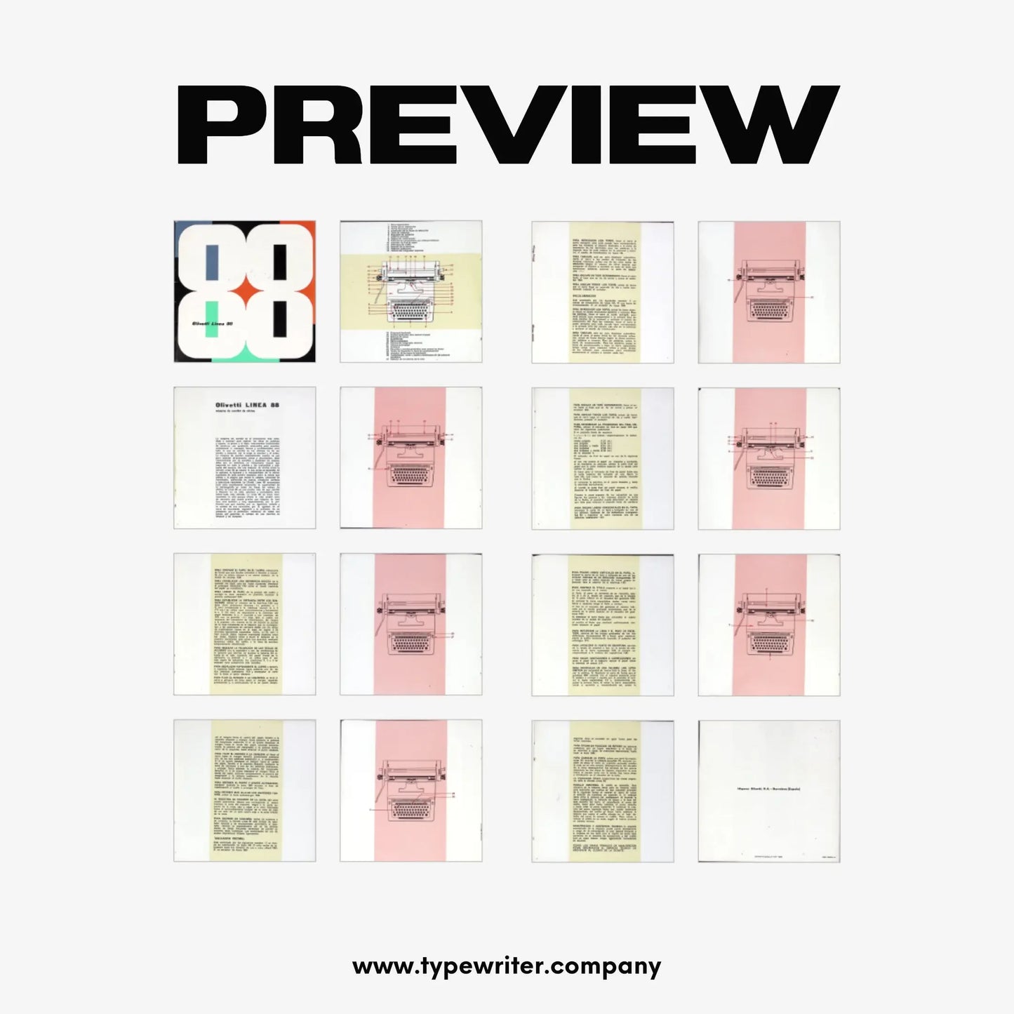 Instruction Manual for Vintage Typewriter Olivetti Linea 88, PDF in Spanish - ElGranero Typewriter.Company