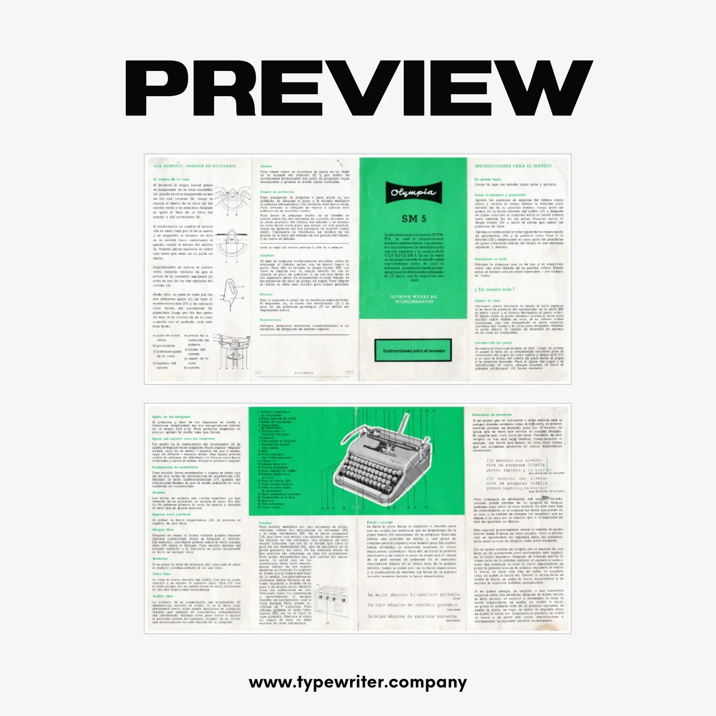 Instruction Manual for Vintage Typewriter Olympia SM5, PDF in Spanish - ElGranero Typewriter.Company