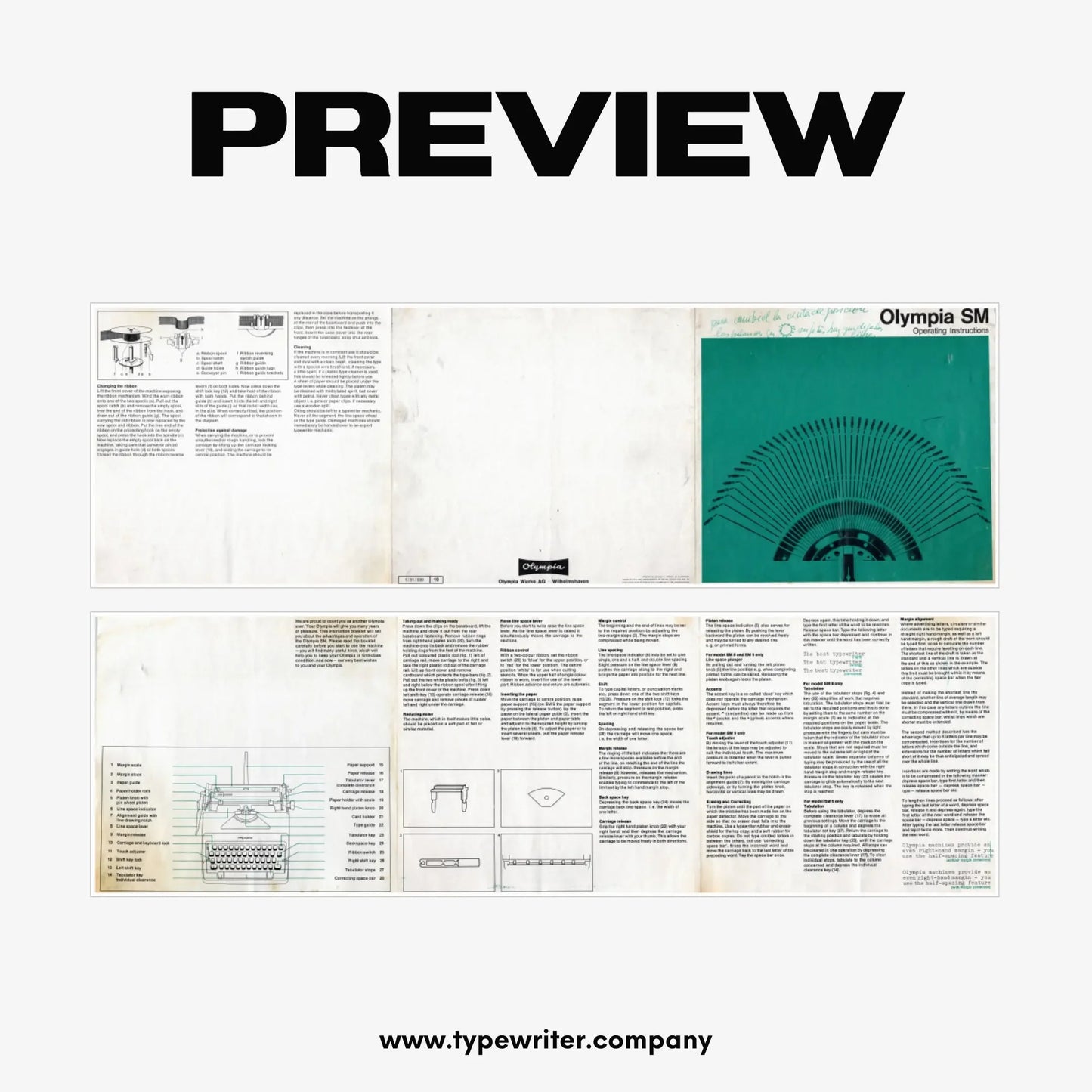 Instruction Manual for Vintage Typewriter Olympia SM, PDF in English - ElGranero Typewriter.Company