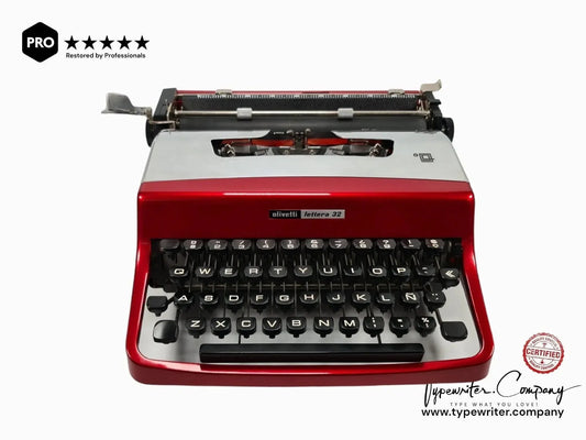 Olivetti Lettera 32 Pro Burgundy and Silver Vintage Manual Typewriter, Restored - ElGranero Typewriter.Company