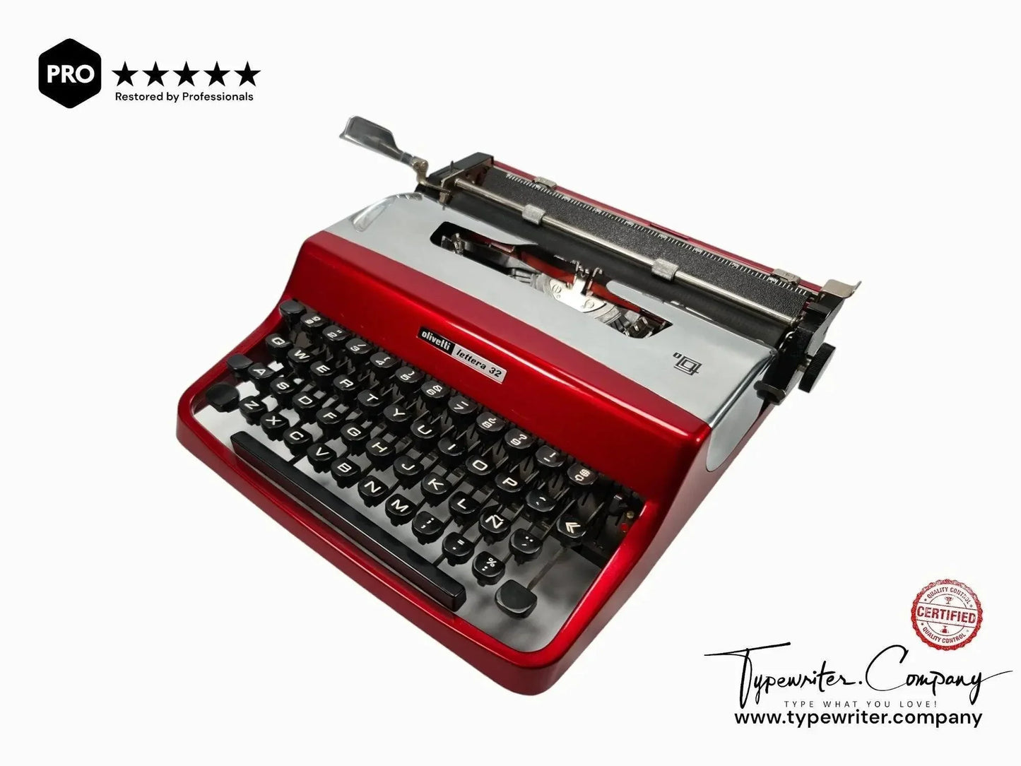 Olivetti Lettera 32 Pro Burgundy and Silver Vintage Manual Typewriter, Restored - ElGranero Typewriter.Company