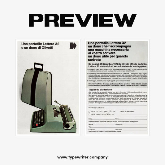 Original Vintage Ad for Typewriter Olivetti Lettera 32, PDF in Italian - ElGranero Typewriter.Company