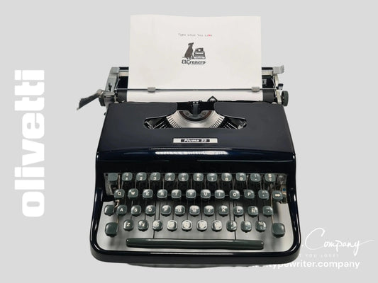 Olivetti Pluma 22, Pro Navy Blue Manual Vintage Typewriter, Restored - ElGranero Typewriter.Company