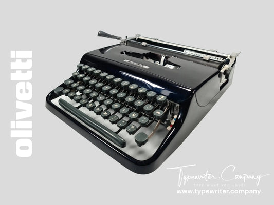 Olivetti Pluma 22, Pro Navy Blue Manual Vintage Typewriter, Restored - ElGranero Typewriter.Company