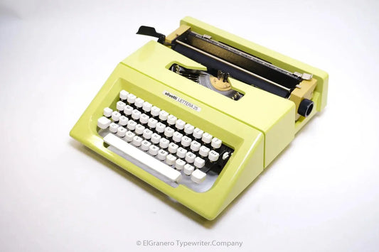 Olivetti Lettera 25 Lime Yellow Typewriter, Vintage Manual, Refurbished - ElGranero Typewriter.Company