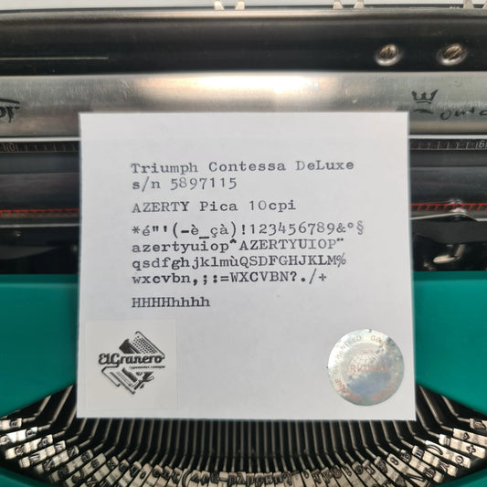 Triumph Contessa, Green Manual Vintage Typewriter, AZERTY, Serviced - ElGranero Typewriter.Company