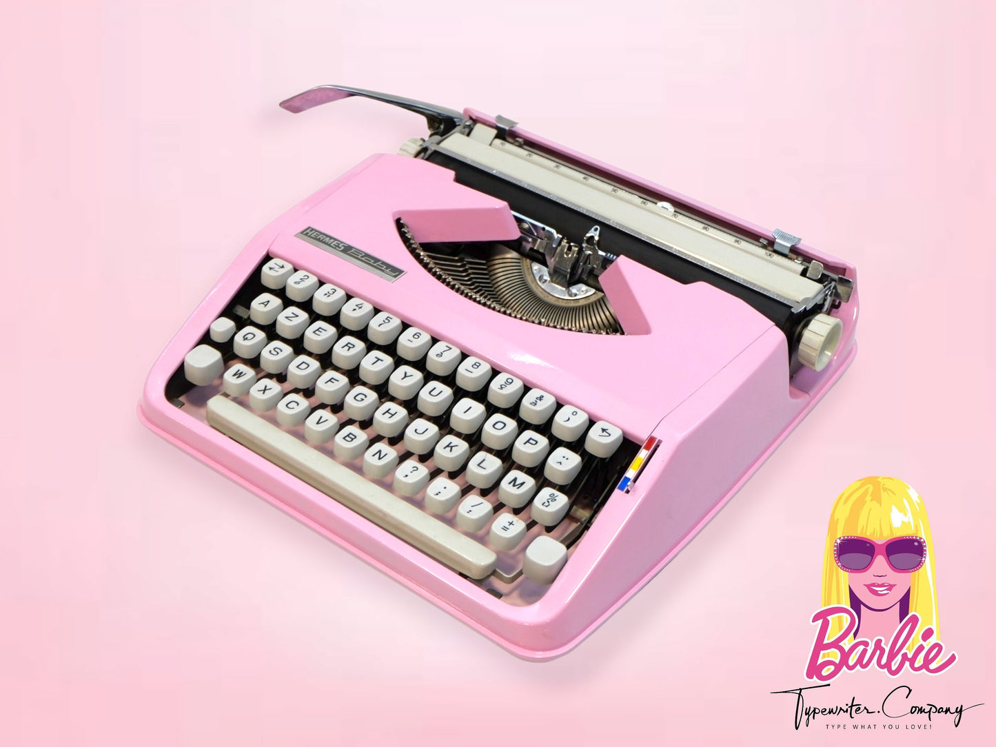 CURSIVE Hermes Baby Barbie Pink - Refurbished - Perfectly Working Typewriter, Vintage Manual Portable Professionally Serviced