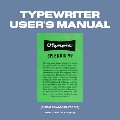 Instruction Manual for Vintage Typewriter for Splendid 99 PDF English - ElGranero Typewriter.Company