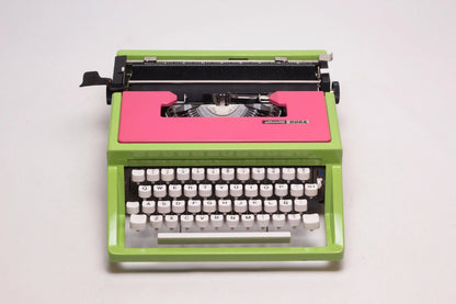 SOLD! Olivetti Dora / Lettera 31 Green & Pink Typewriter, Vintage, Mint Condition, Professionally Serviced - ElGranero Typewriter.Company