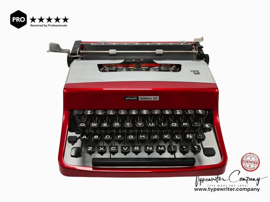 Limited Edition Olivetti Lettera 32 Silver & Red Typewriter, Vintage, Manual Portable, Professionally Serviced by Typewriter.Company - ElGranero Typewriter.Company