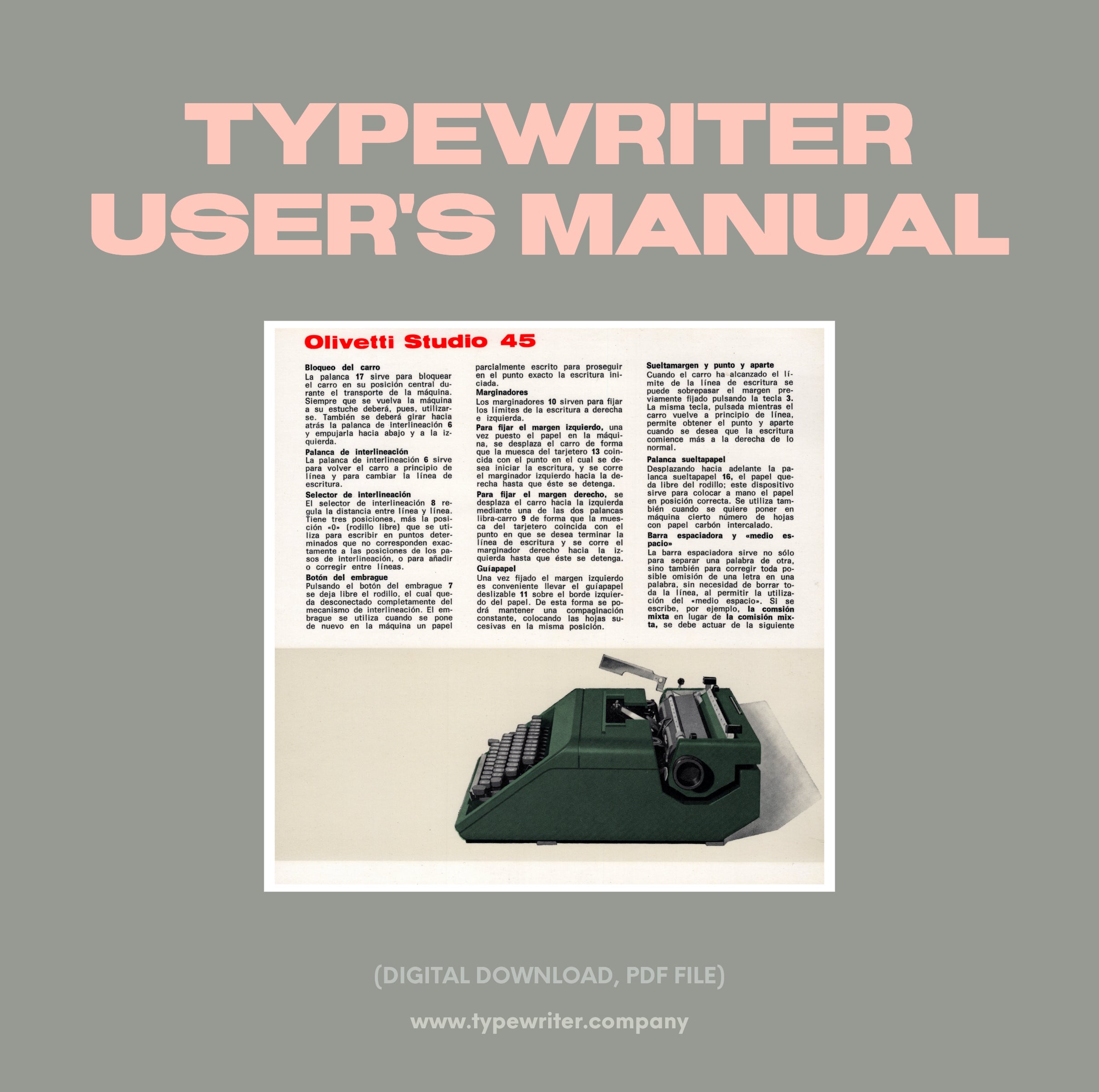 Instruction Manual for Vintage Typewriter Olivetti Studio 45, PDF in