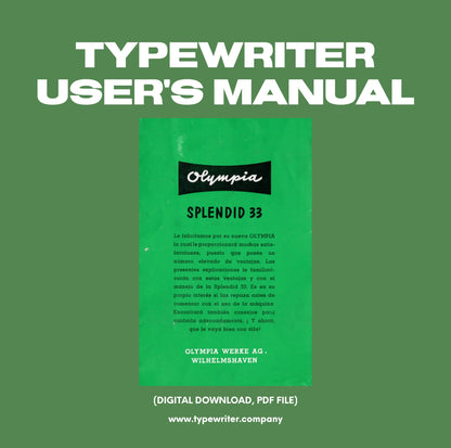 Instruction Manual for Vintage Typewriter Olympia Splendid 33, PDF in Spanish - ElGranero Typewriter.Company