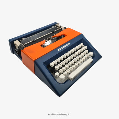 Olivetti Lettera 25, Navy Blue & Orange Vintage Typewriter, Manual Refurbished - ElGranero Typewriter.Company