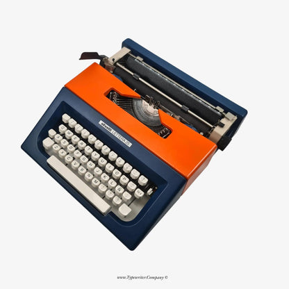 Olivetti Lettera 25, Navy Blue & Orange Vintage Typewriter, Manual Refurbished - ElGranero Typewriter.Company
