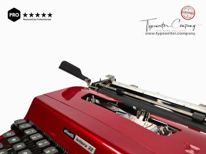 Olivetti Lettera 32 Burgundy, Vintage Manual Typewriter, Refurbished - ElGranero Typewriter.Company