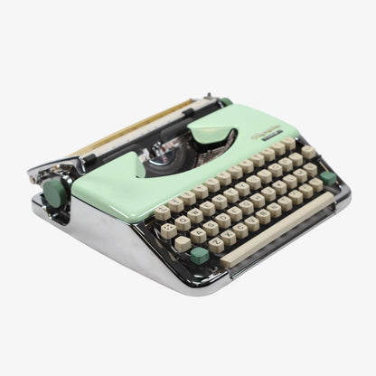 Olympia Splendid Vintage Manual Typewriter, Silver, Green, QWERTY, Restored - ElGranero Typewriter.Company