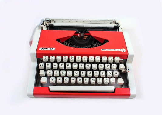 Olympia Traveller De Luxe Red Typewriter, Vintage Manual, Refurbished - ElGranero Typewriter.Company