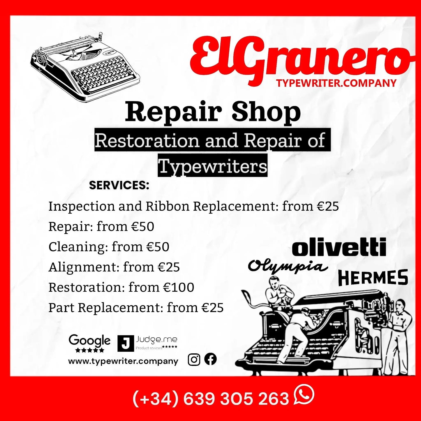 Typewriter Repair Shop - Restoration and Repair Services of Rare Models  ElGranero Typewriter.Company