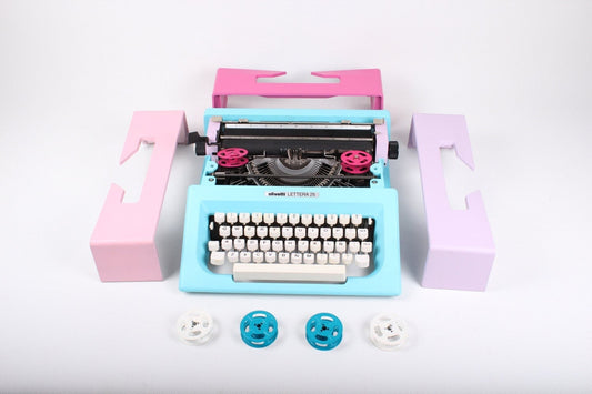 Olivetti Lettera 25 Blue / Lilac / Pink Typewriter, Vintage, Manual Portable, Professionally Serviced by Typewriter.Company