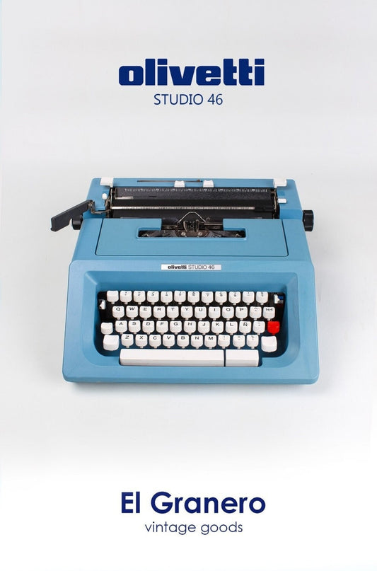 Olivetti Studio 46 Blue Typewriter, Vintage, Manual Portable, Professionally Serviced by Typewriter.Company